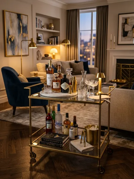 Add a bar cart or small bar area