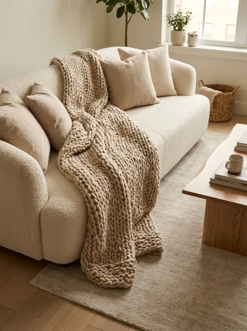 Add a chunky knit throw blanket