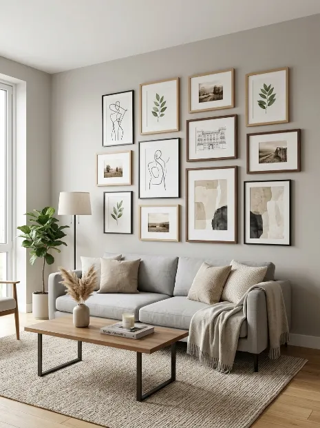 Add a gallery wall with mixed frame sizes
