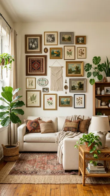 Add a gallery wall with mixed frames and art
