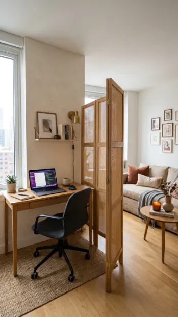Add a room divider to separate work from rest
