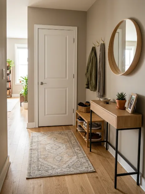 Add a small area rug in the entryway