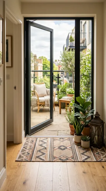 Add a small outdoor rug by the door