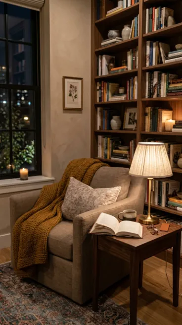 Add a small table lamp with a fabric shade