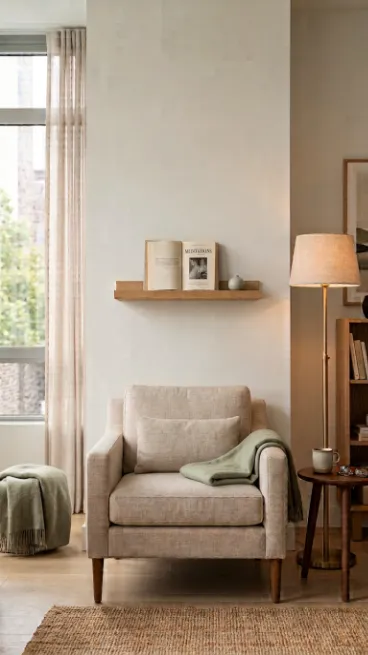 Add a small wall shelf for a current read