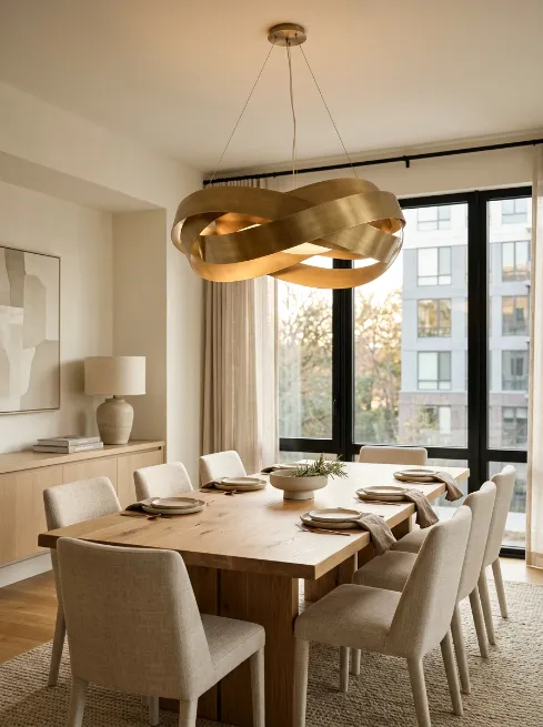 Add a statement light fixture in a warm finish