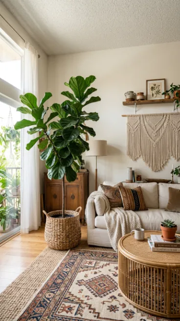 Add a statement plant like a fiddle leaf fig