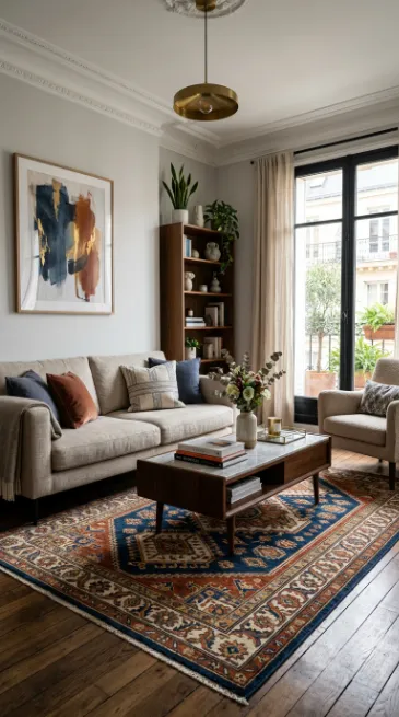 Add a statement rug to anchor the room