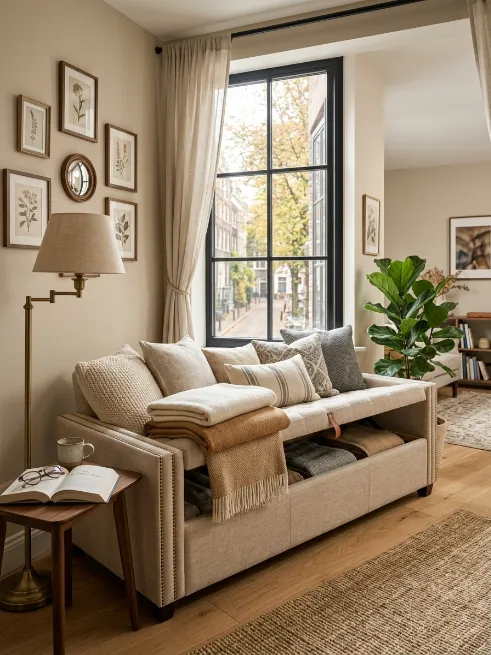 Add a storage bench by the window