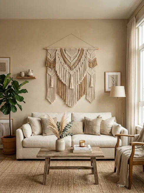 Add a woven wall hanging