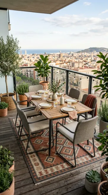Add an outdoor rated rug under the dining table