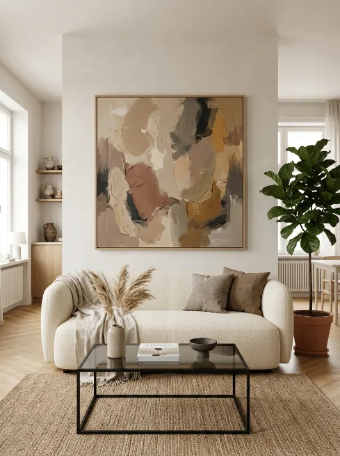 Choose art in muted earthy tones