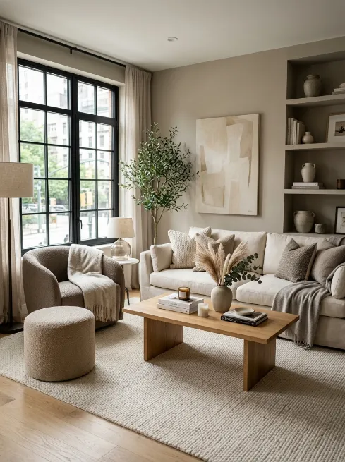 Choose furniture in varied neutral tones