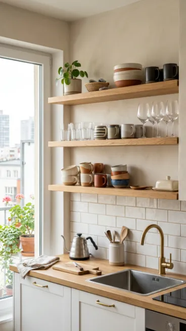 Choose open shelving for everyday glassware