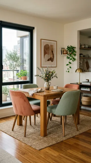 Choose a neutral table with colorful chairs