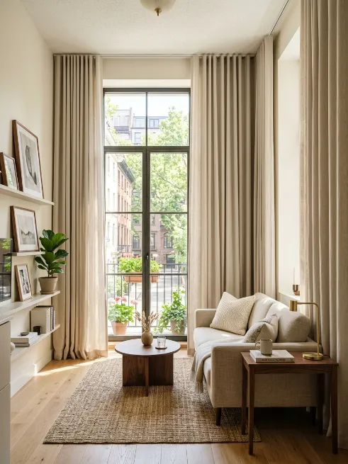 Hang curtains close to the ceiling