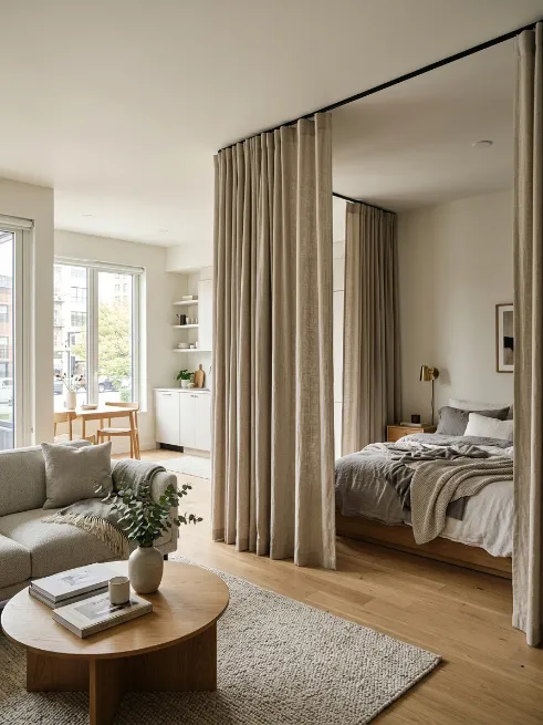 Hang curtains from the ceiling