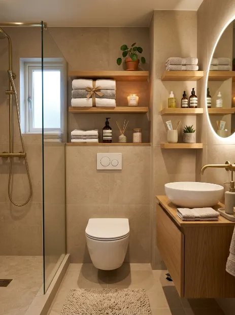 Install floating shelves in the bathroom