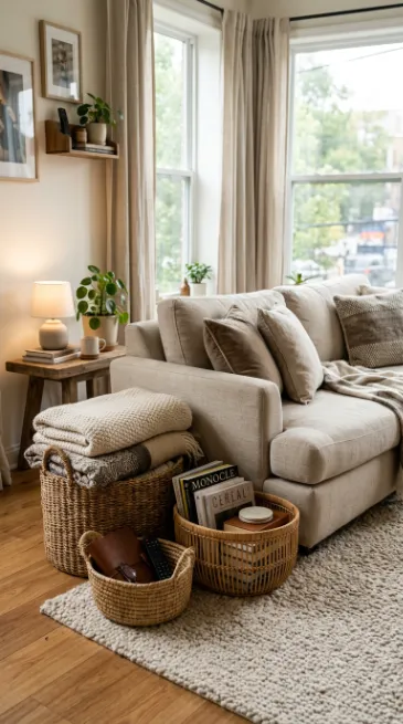 Use baskets for casual storage