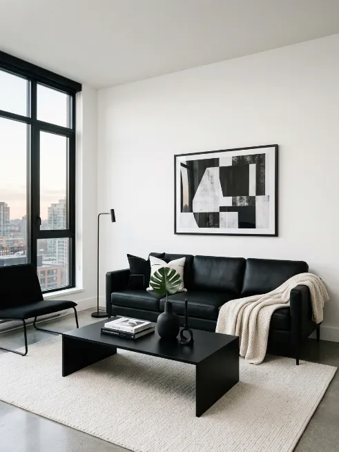 Use black furniture against white walls