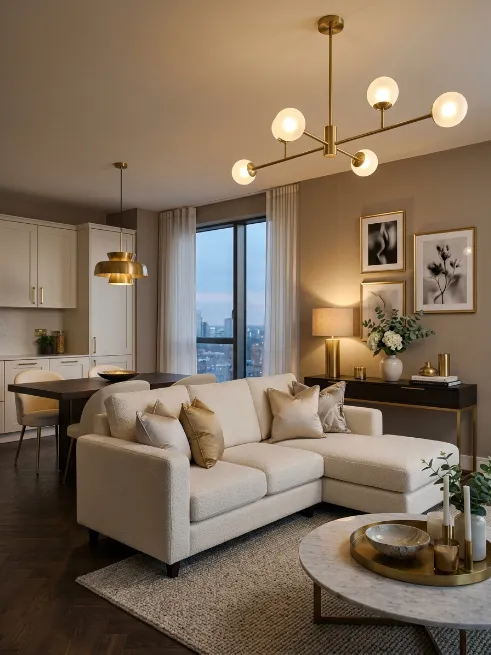 Use gold or brass metal finishes