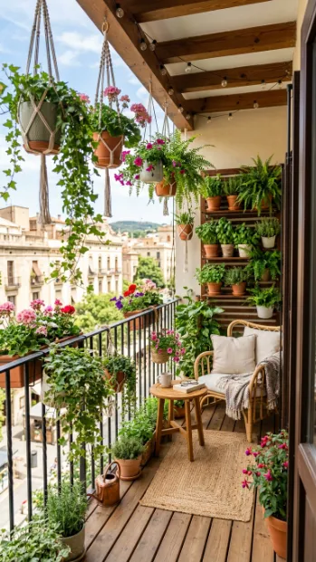 Use hanging planters to save floor space