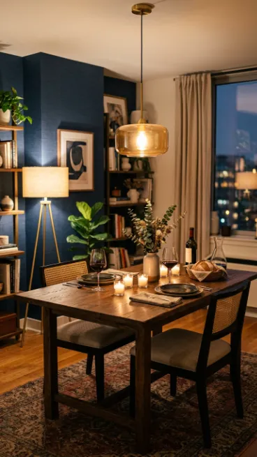 Use layered lighting for evening meals