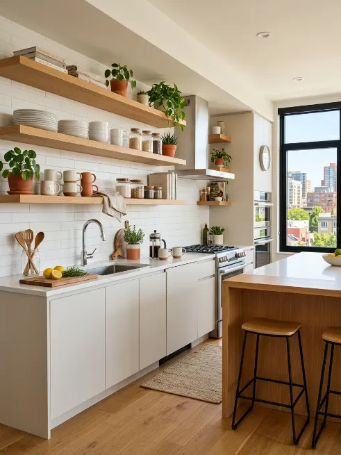 Use open shelving in the kitchen