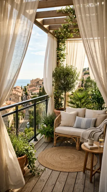 Use outdoor curtains for softness