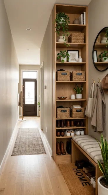 Use vertical storage in tight entryways