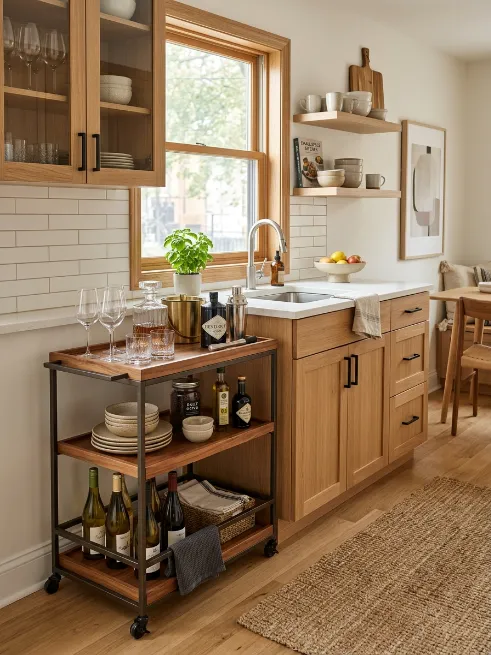 Use a bar cart for extra kitchen storage