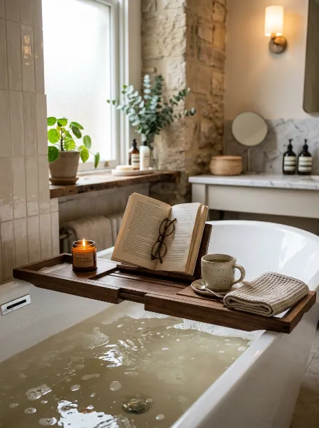 Use a bath caddy for the tub