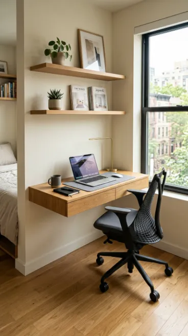 Use a floating desk to save floor space