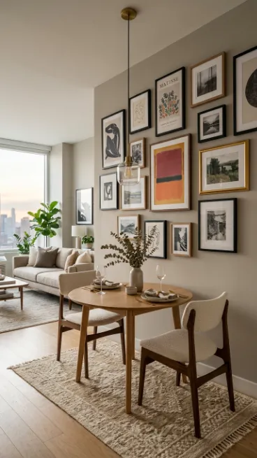 Use a gallery wall to define the dining space