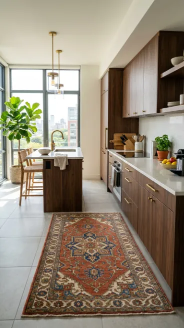 Use a patterned rug to add warmth