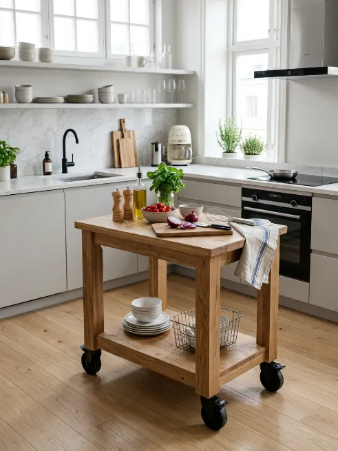 Use a rolling cart as a portable kitchen island