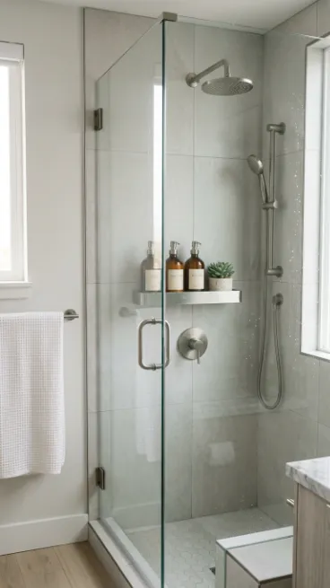 Use a shower caddy that matches your fixtures