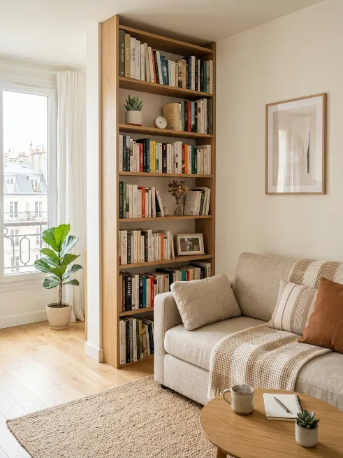 Use a slim profile bookshelf