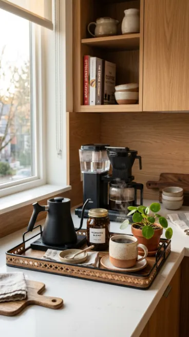 Use a tray to organize coffee or tea station