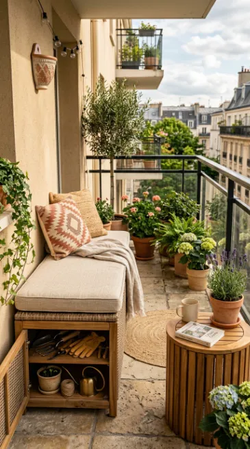 Use an outdoor storage bench